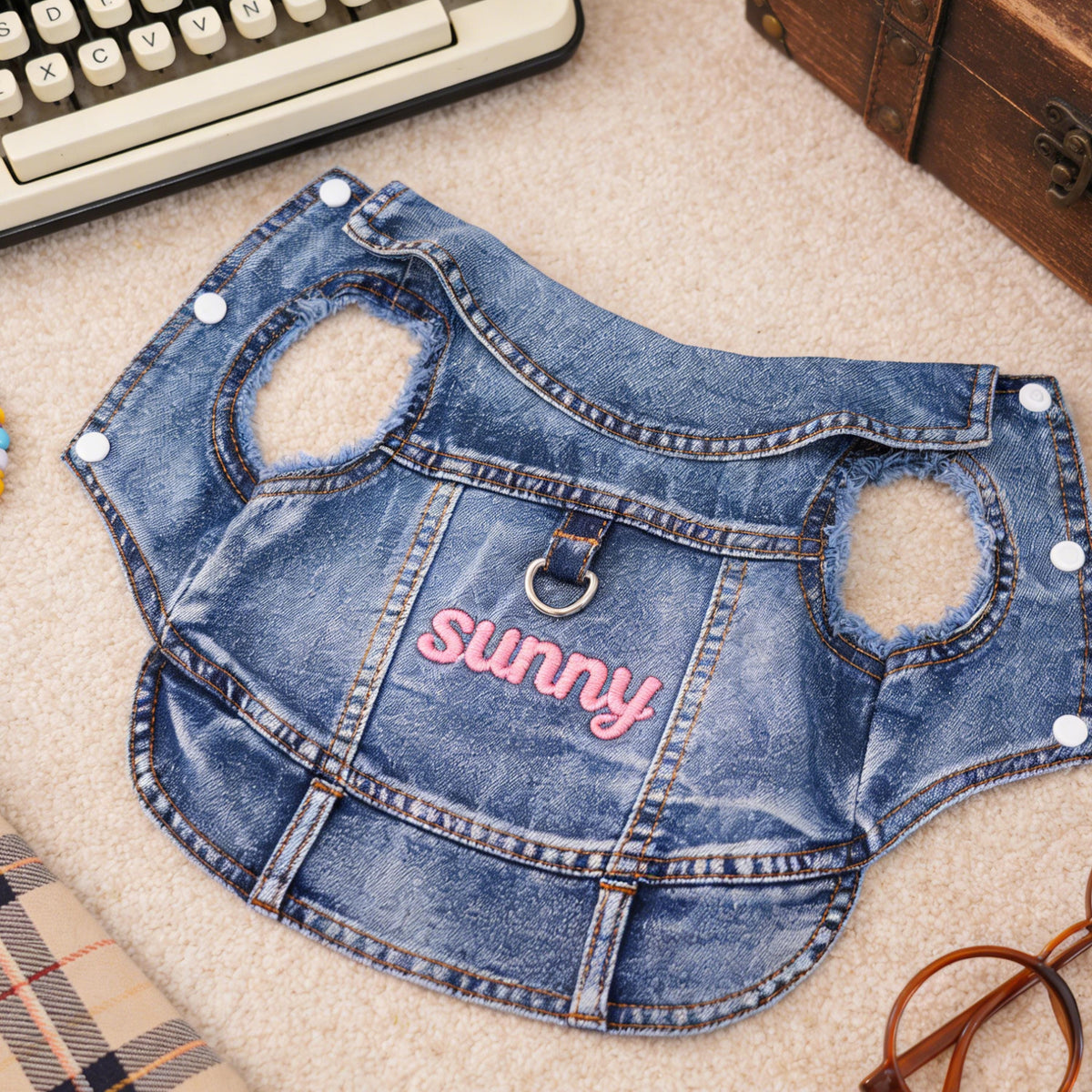 Personalisierte bestickte Haustier-Jeansweste mit Namen | inCloth63
