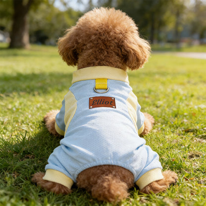 Personalisierter Leder-Aufnäher Name Atmungsaktiver Sommer-Haustier-Overall | inCloth64
