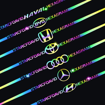 Autocollants colorés pour logo de voiture, autocollants de voiture réfléchissants laser à changement de couleur, autocollants personnalisés pour montant A, portière et capot de voiture.