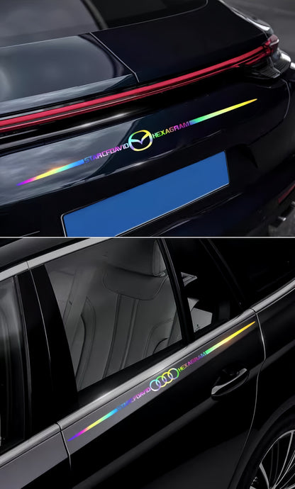 Autocollants colorés pour logo de voiture, autocollants de voiture réfléchissants laser à changement de couleur, autocollants personnalisés pour montant A, portière et capot de voiture.