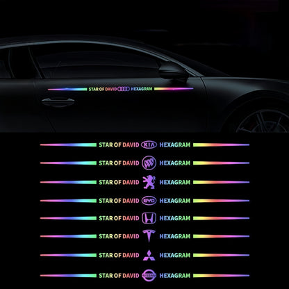 Autocollants colorés pour logo de voiture, autocollants de voiture réfléchissants laser à changement de couleur, autocollants personnalisés pour montant A, portière et capot de voiture.
