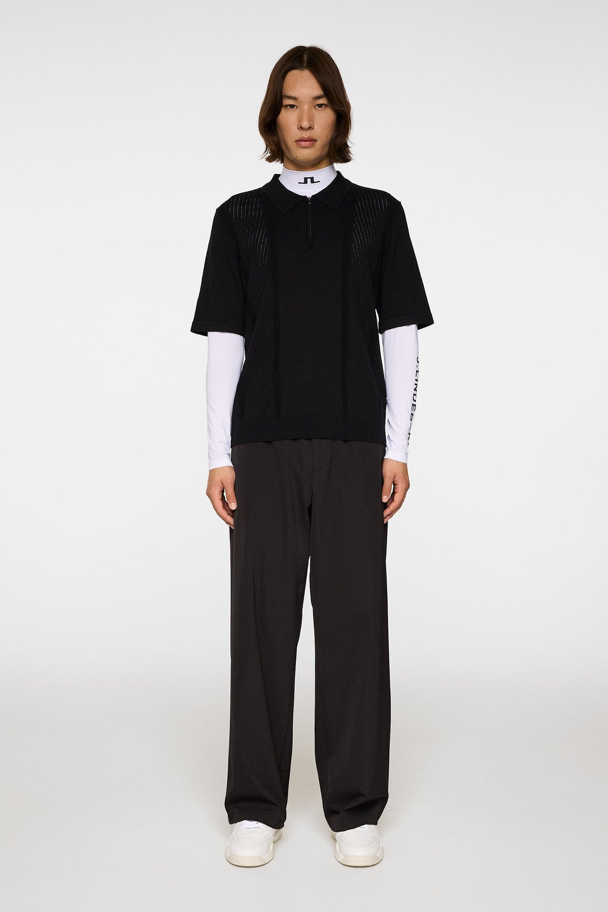 Remy Structure Zip Knit Polo / Black